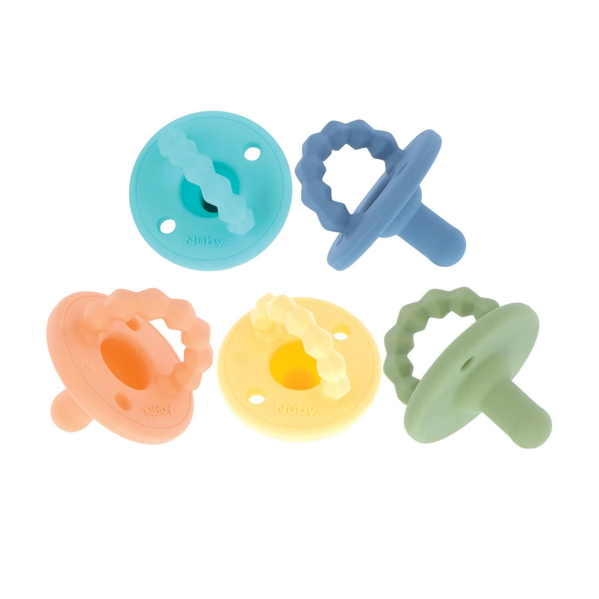 Silicone Pacifier and Teether 5-Pack with Textured Handle for Soothing Babies 0+ Months · Pacifier & Teeth — Blue Multi-Color
