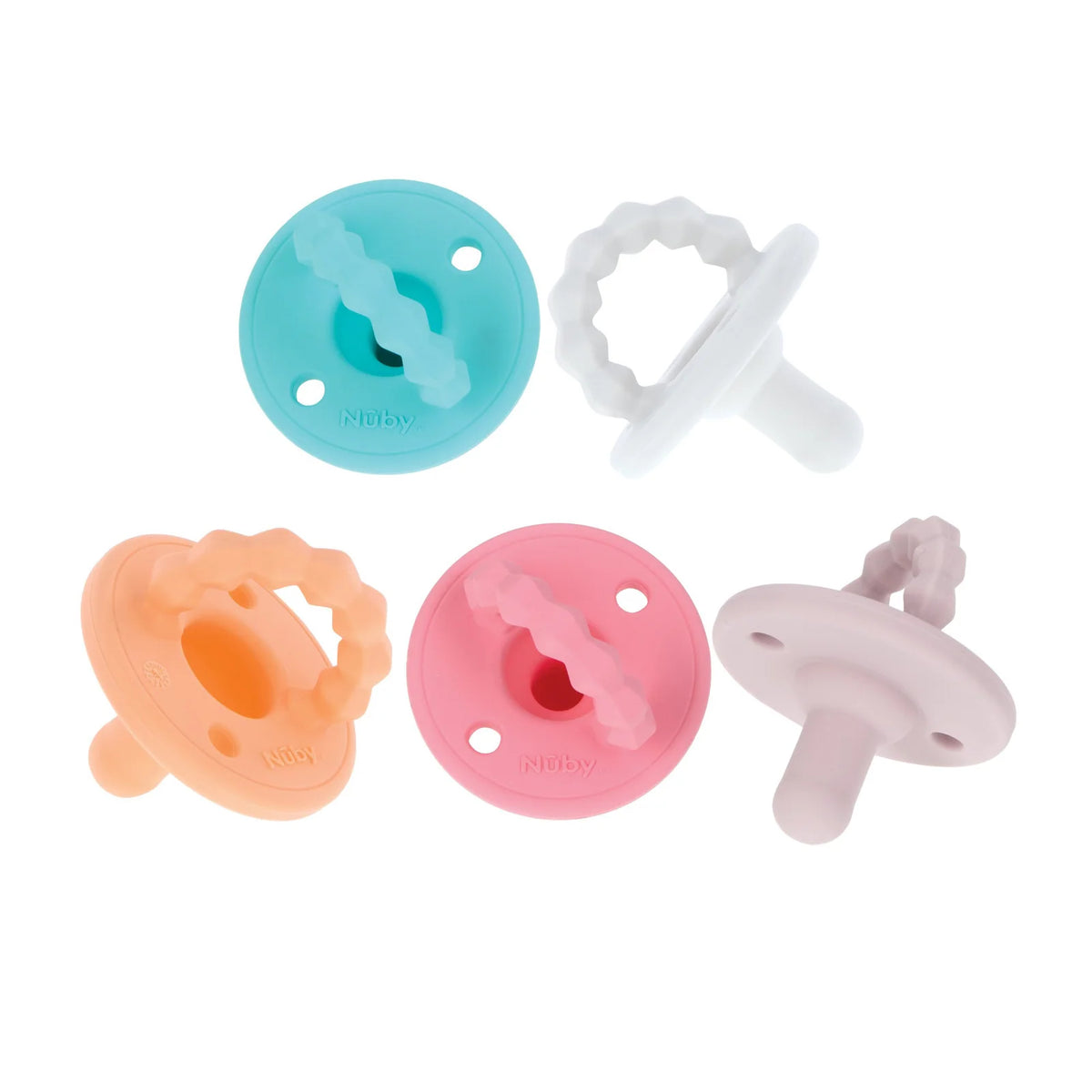 Silicone Pacifier and Teether 5-Pack with Textured Handle for Soothing Babies 0+ Months · Pacifier & Teeth — Pink Multi-Color