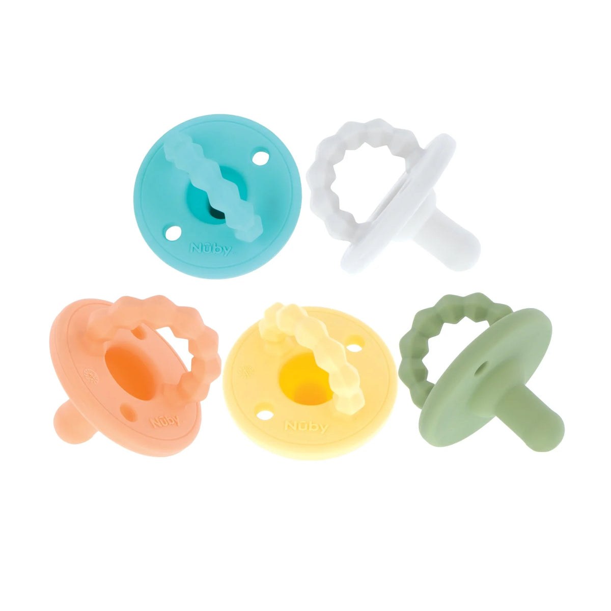 Silicone Pacifier and Teether 5-Pack with Textured Handle for Soothing Babies 0+ Months · Pacifier & Teether — Multi-Color