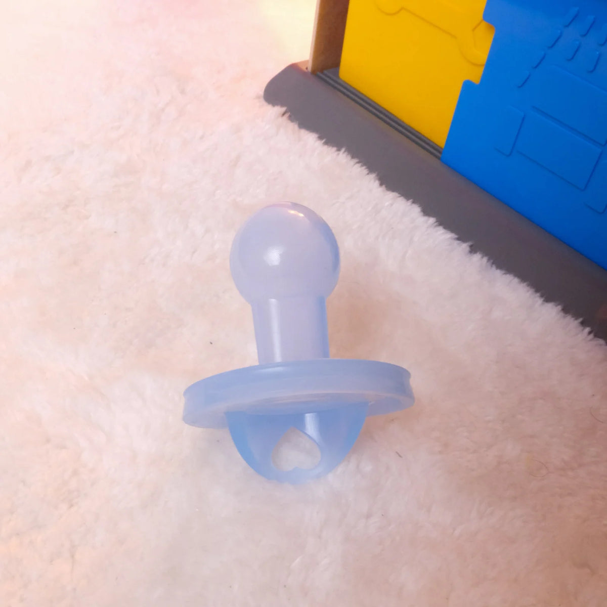 Silicone Pacifier Bundle in Purple Bear and Blue Button Designs with Soft Shields and Classic Teats