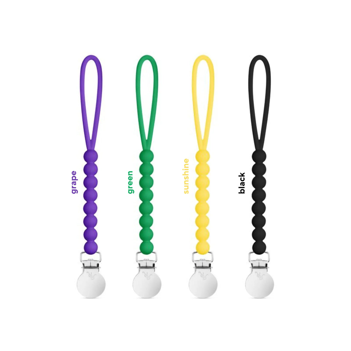 Silicone Pacifier Clips, 4 Pack of Lightweight One-Piece Holders for Keeping Pacifiers Within Reach — Grape 4 Pack