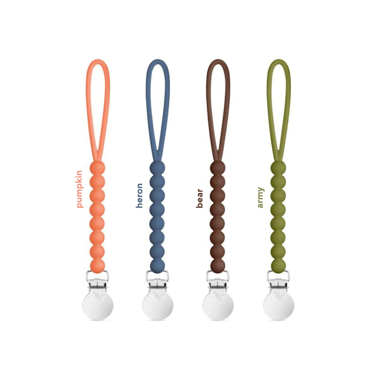 Silicone Pacifier Clips, 4 Pack of Lightweight One-Piece Holders for Keeping Pacifiers Within Reach — Pumpkin 4 Pack