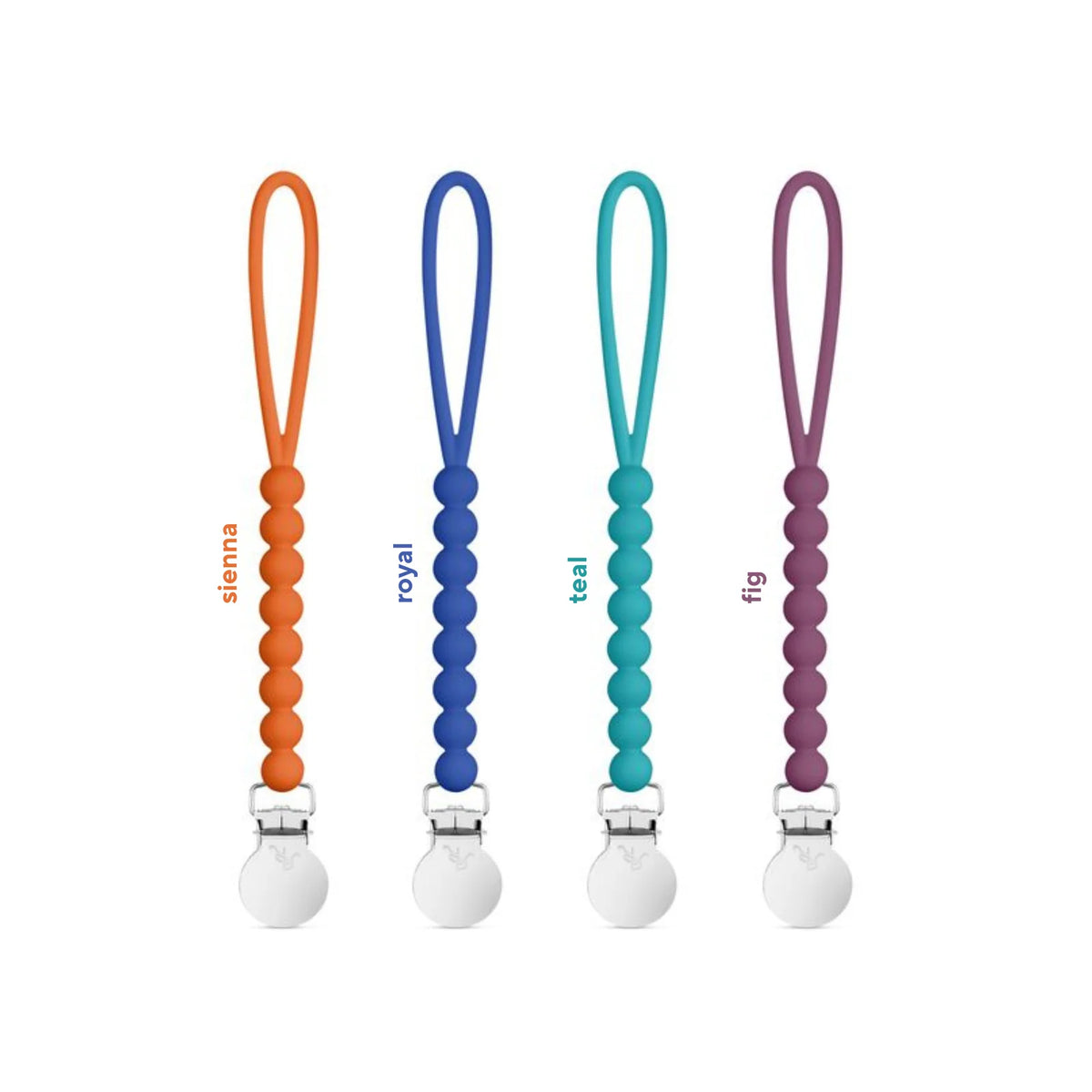 Silicone Pacifier Clips, 4 Pack of Lightweight One-Piece Holders for Keeping Pacifiers Within Reach — Sienna 4 Pack
