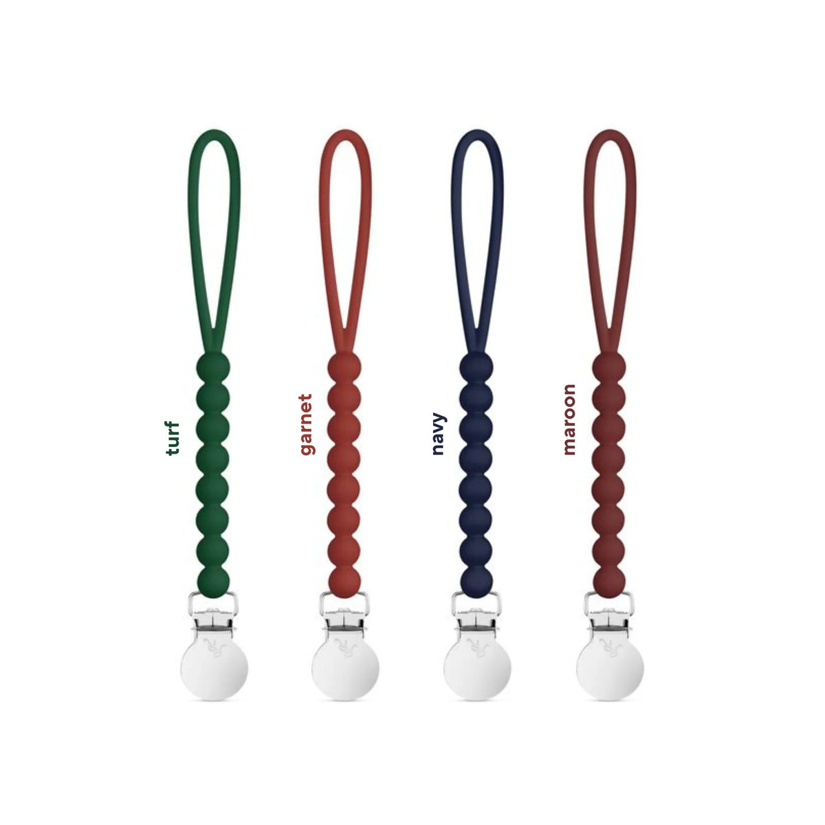 Silicone Pacifier Clips, 4 Pack of Lightweight One-Piece Holders for Keeping Pacifiers Within Reach — Turf 4 Pack