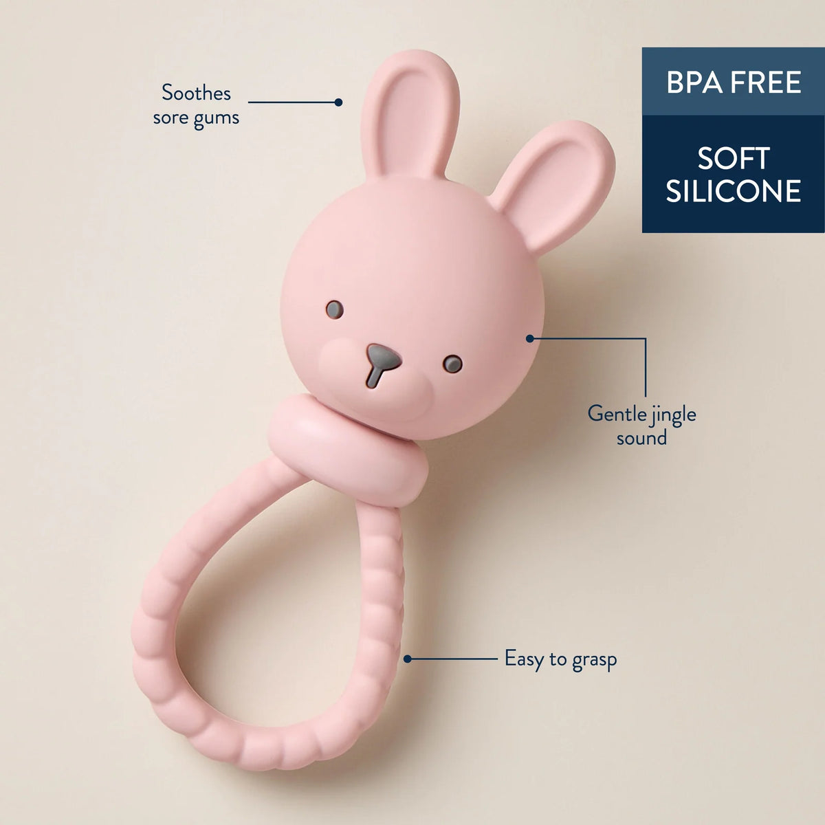 Silicone Rattle Teether for Babies with Multiple Textures and Gentle Sounds for Teething and Play