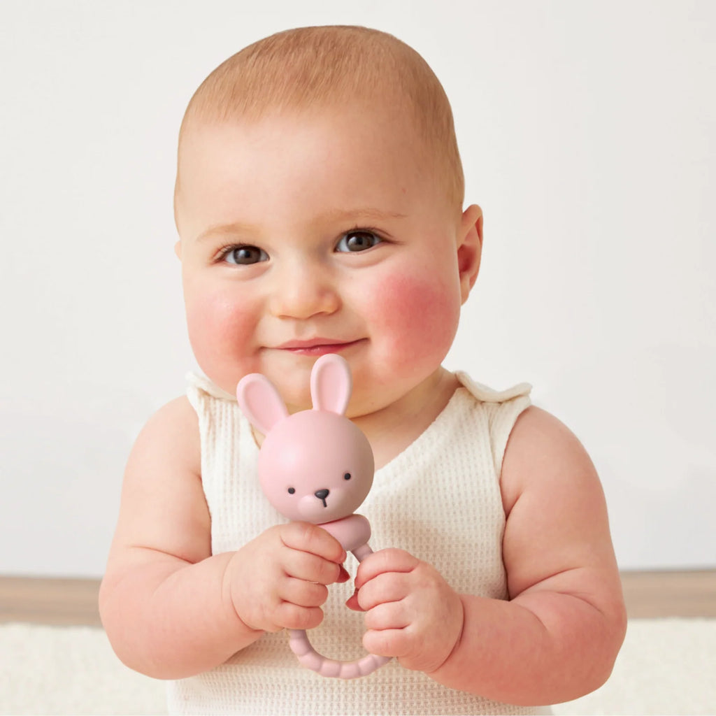 Silicone Rattle Teether for Babies with Multiple Textures and Gentle Sounds for Teething and Play