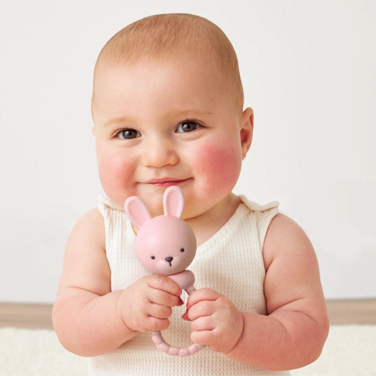 Silicone Rattle Teether for Babies with Multiple Textures and Gentle Sounds for Teething and Play