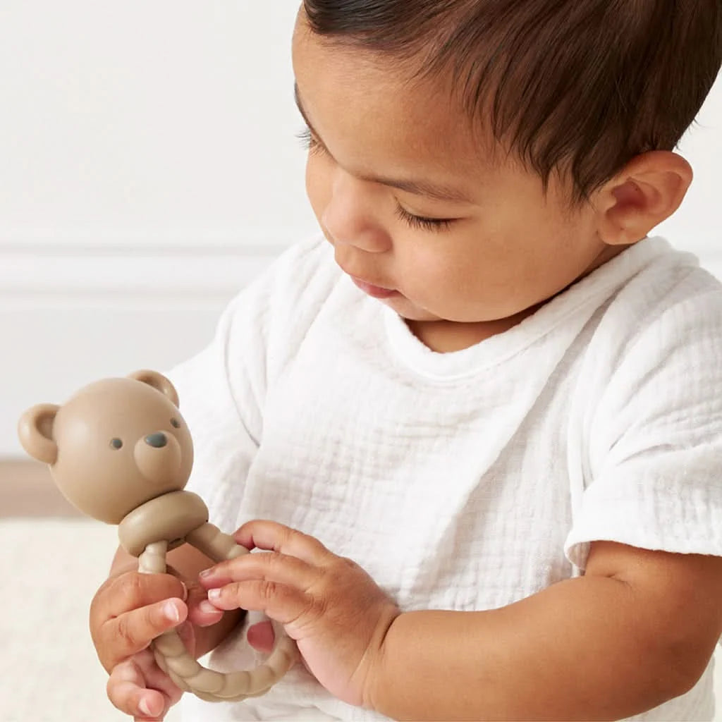 Silicone Rattle Teether for Babies with Multiple Textures and Gentle Sounds for Teething and Play