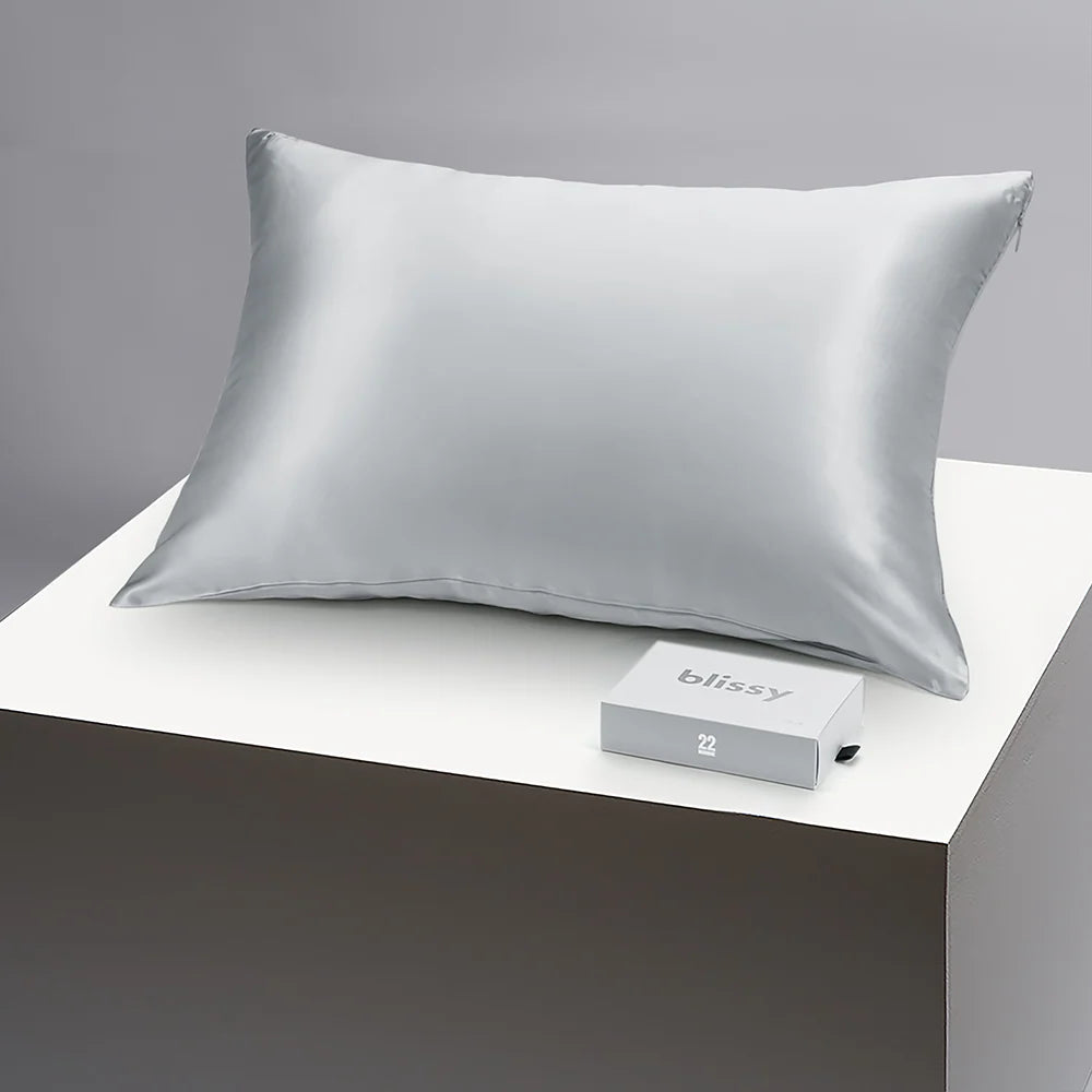 Silk Pillowcase in Silver, Handmade from 22-Momme Pure Mulberry Silk in a Standard Size for Bedtime