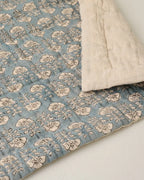 Silver Blue Floral Block Printed Quilt in a Breathable