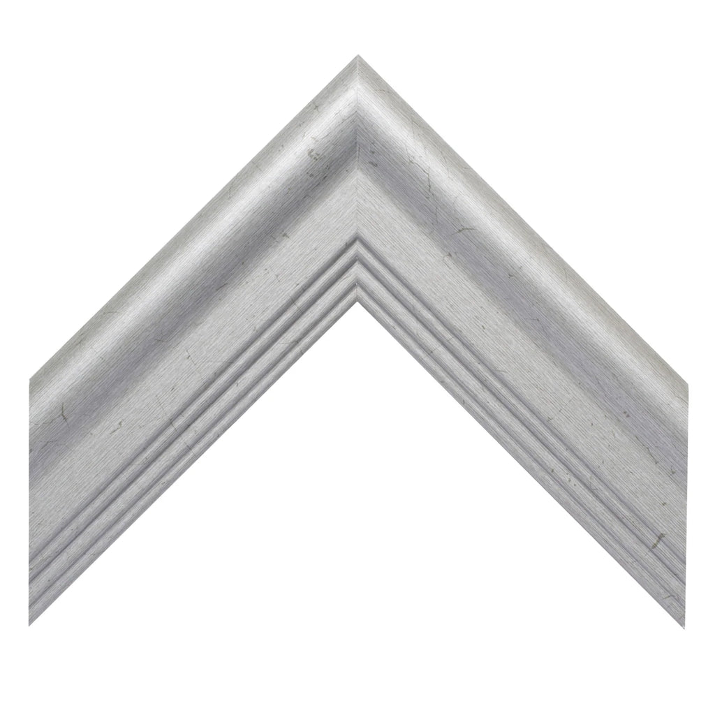 Silver Mirror Frame Border with a Three-Tier Inner Edge and Softly Rounded Profile, 2 1/4 Inches Wide