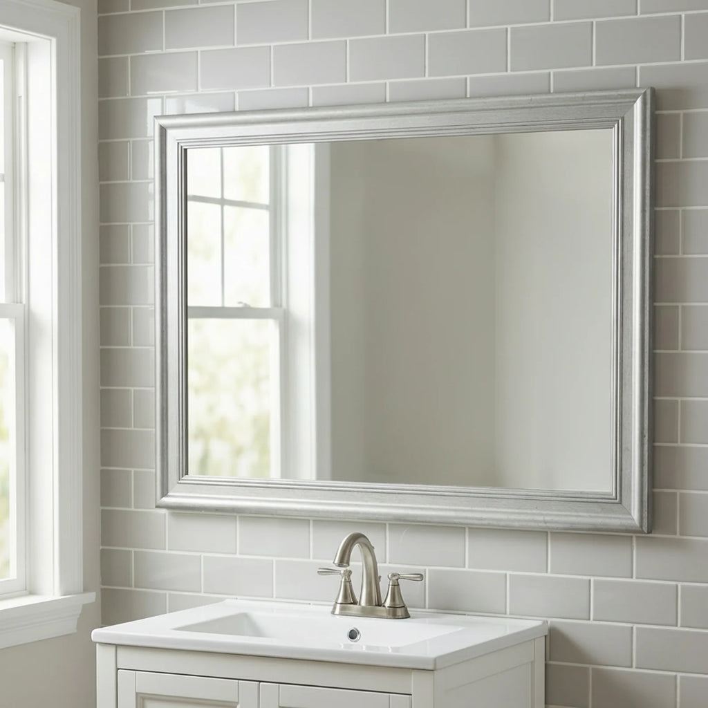 Silver Mirror Frame Border with a Three-Tier Inner Edge and Softly Rounded Profile, 2 1/4 Inches Wide