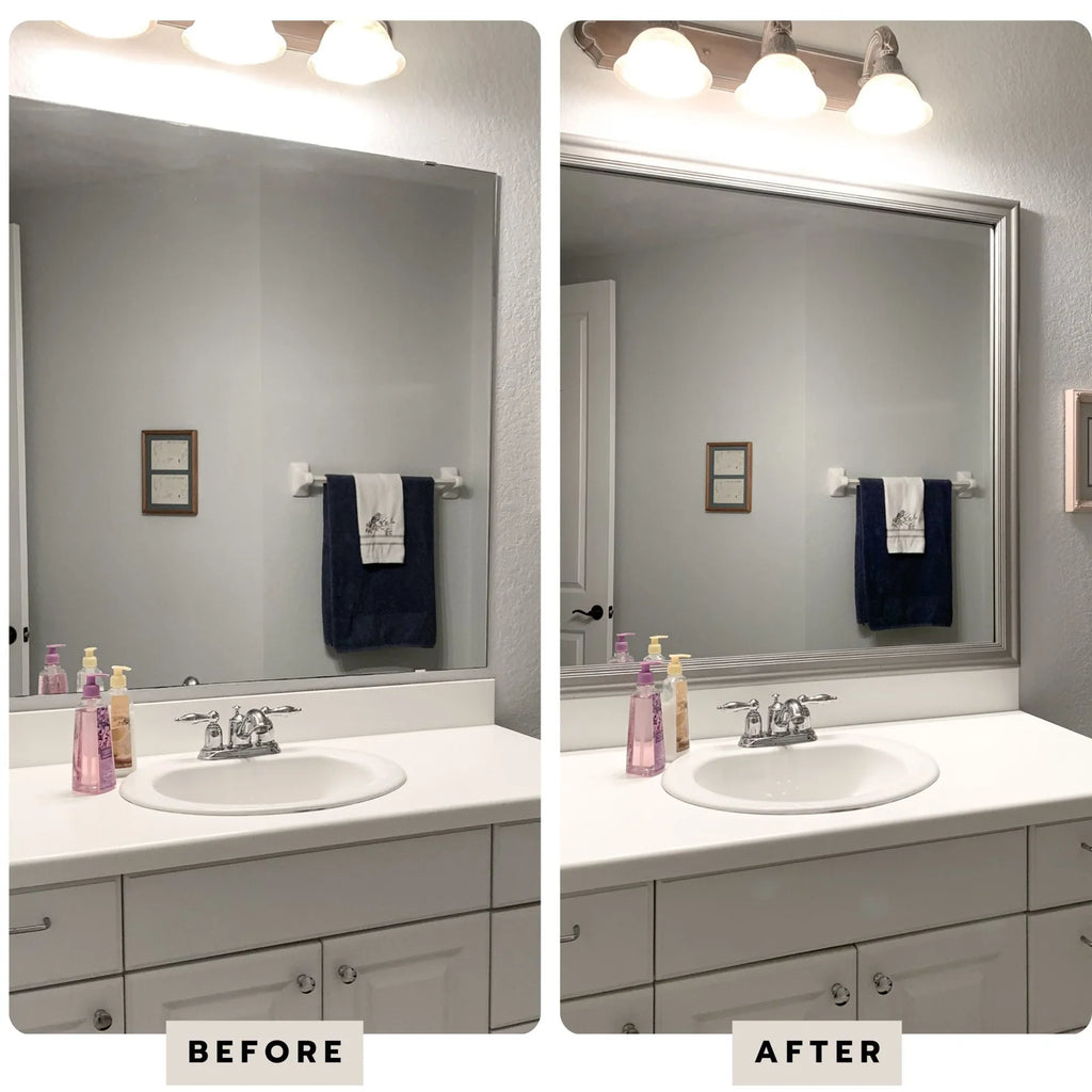 Silver Mirror Frame Border with a Three-Tier Inner Edge and Softly Rounded Profile, 2 1/4 Inches Wide
