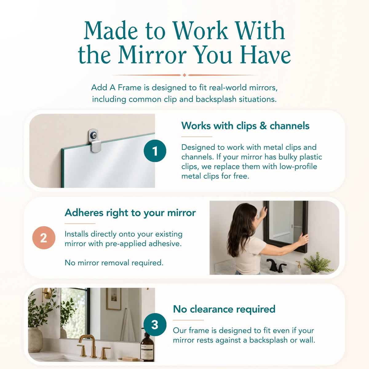 Silver Mirror Frame Border with a Three-Tier Inner Edge and Softly Rounded Profile, 2 1/4 Inches Wide
