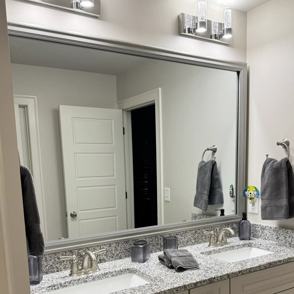 Silver Mirror Frame Border with a Three-Tier Inner Edge and Softly Rounded Profile, 2 1/4 Inches Wide