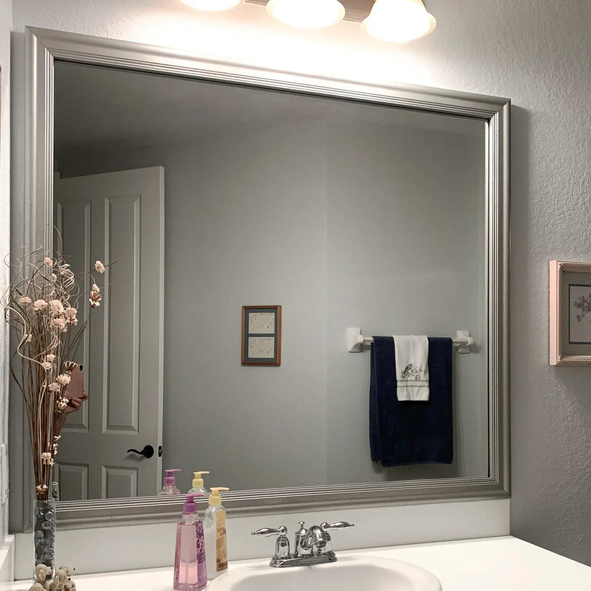 Silver Mirror Frame Border with a Three-Tier Inner Edge and Softly Rounded Profile, 2 1/4 Inches Wide