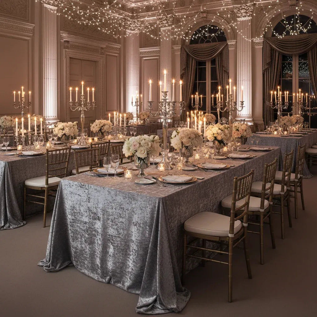 Silver Velvet Rectangle Tablecloth, 90 x 132 Inch Seamless Design