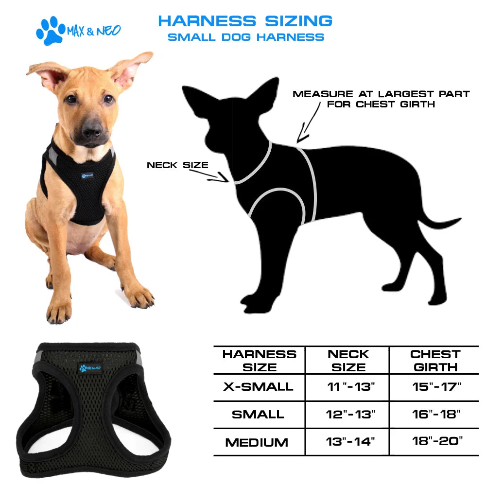 Small Dog Harness with Reflective Bands, Breathable Design, Secure Velcro Closure and Double D-Rings