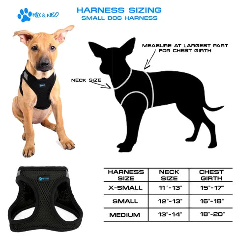 Small Dog Harness with Reflective Bands, Breathable Design, Secure Velcro Closure and Double D-Rings