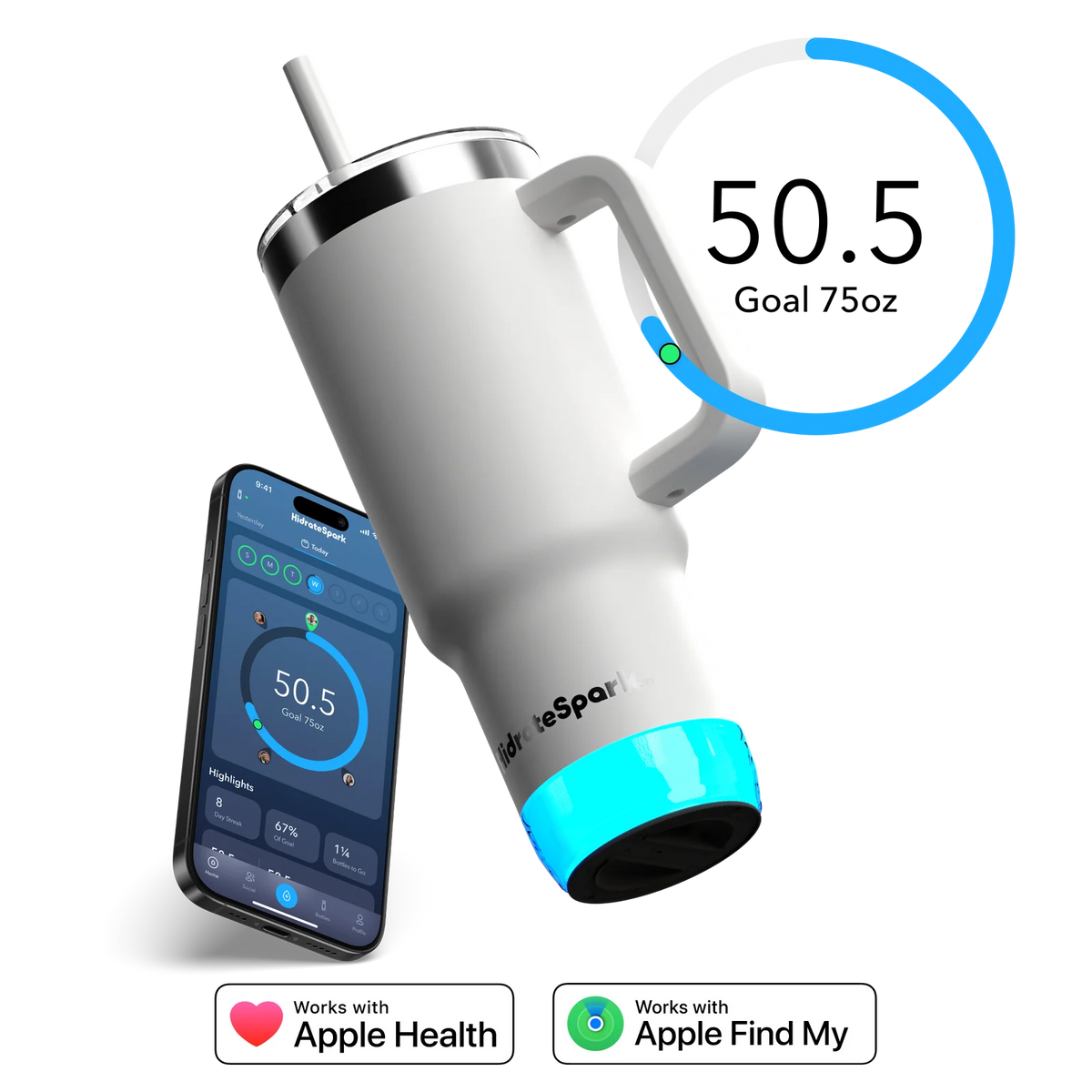 Smart Water Tumbler, 30 oz Recycled Stainless Steel, White-Tumbler