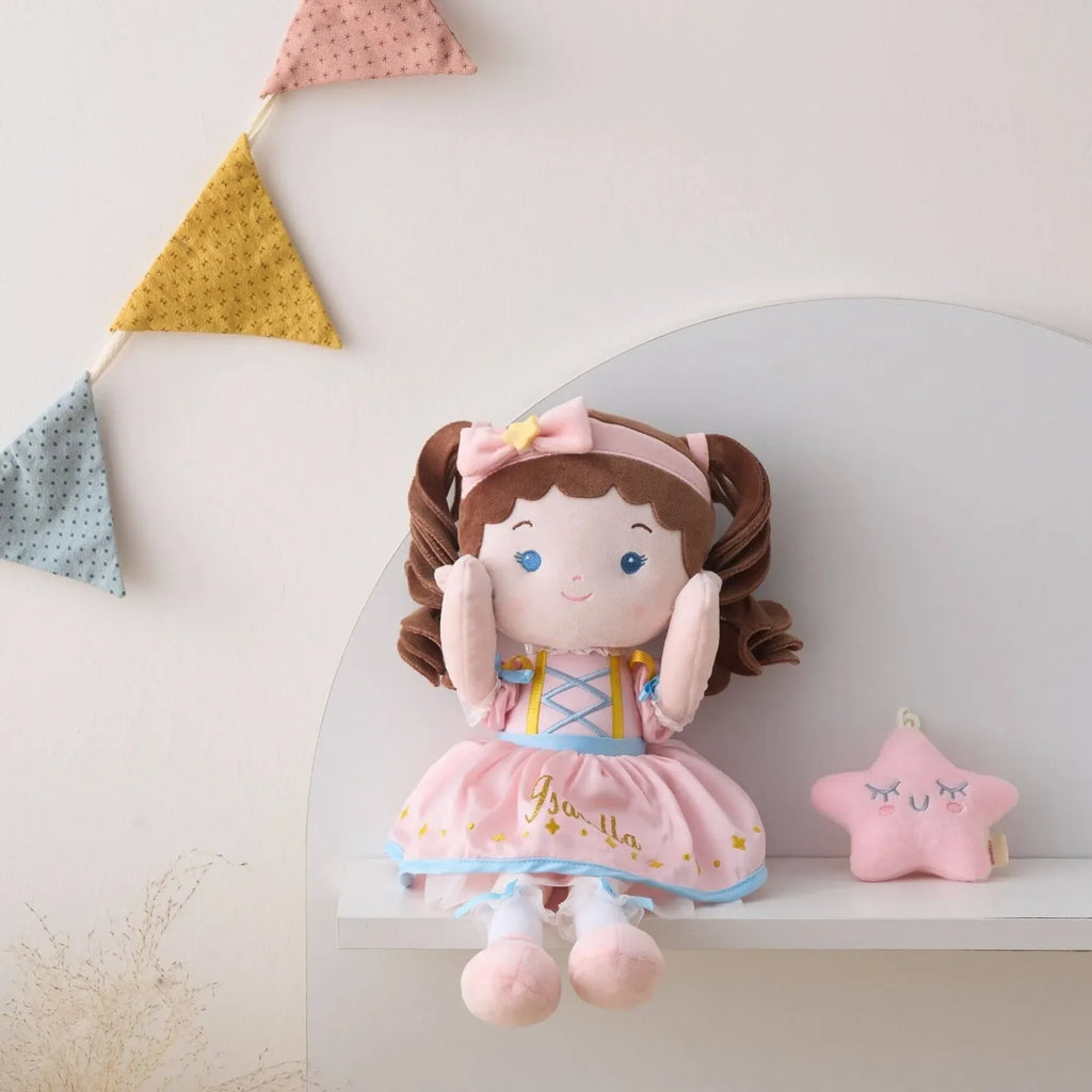 Soft Personalized Plush Doll in a Pink Rainbow Dress, 16-Inch
