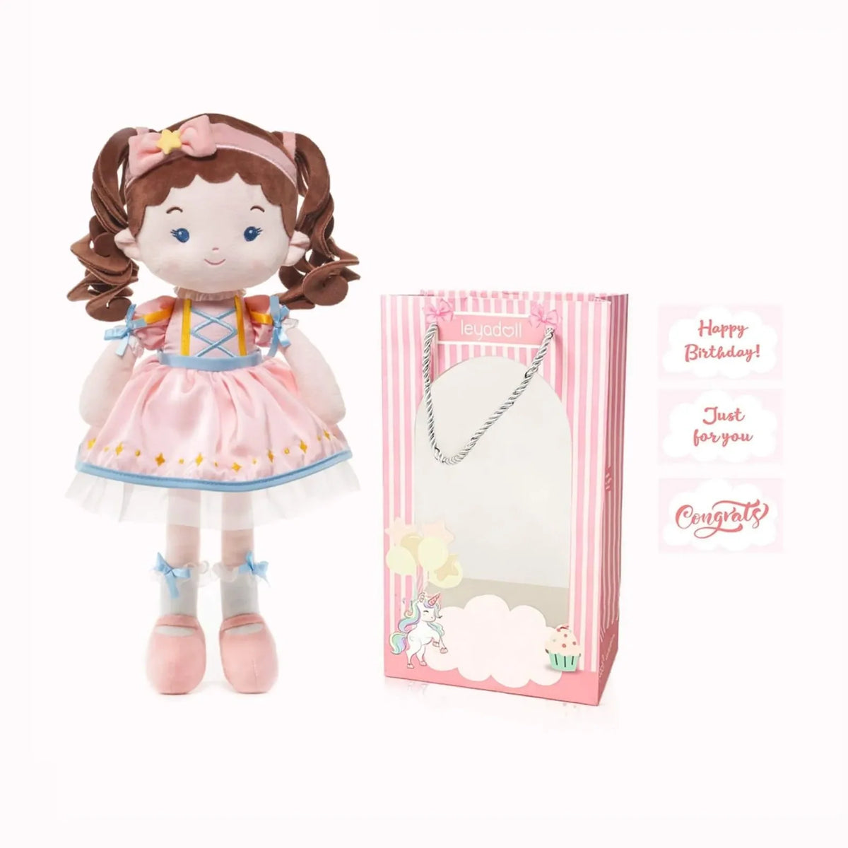 Soft Personalized Plush Doll in a Pink Rainbow Dress, 16-Inch