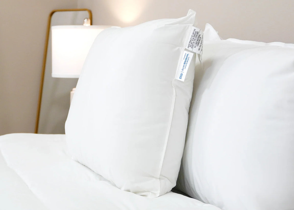 Soft Polyester Pillow with Medium-Soft Support, Hypoallergenic Cotton Cover and Standard, Queen or King Sizes