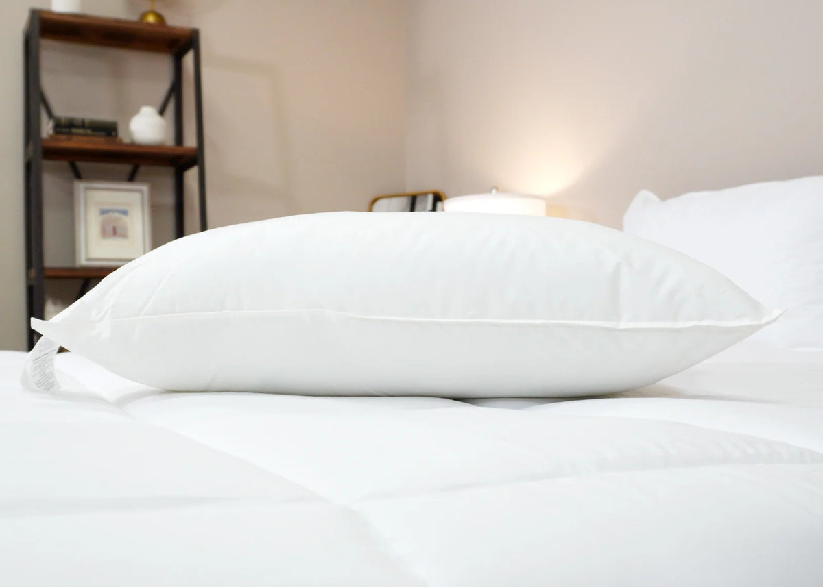 Soft Polyester Pillow with Medium-Soft Support, Hypoallergenic Cotton Cover and Standard, Queen or King Sizes