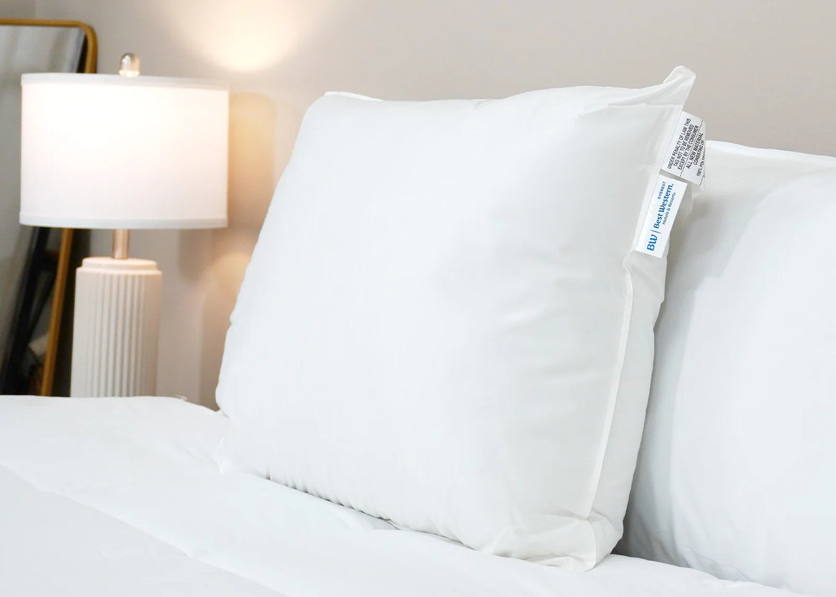 Soft Polyester Pillow with Medium-Soft Support, Hypoallergenic Cotton Cover and Standard, Queen or King Sizes