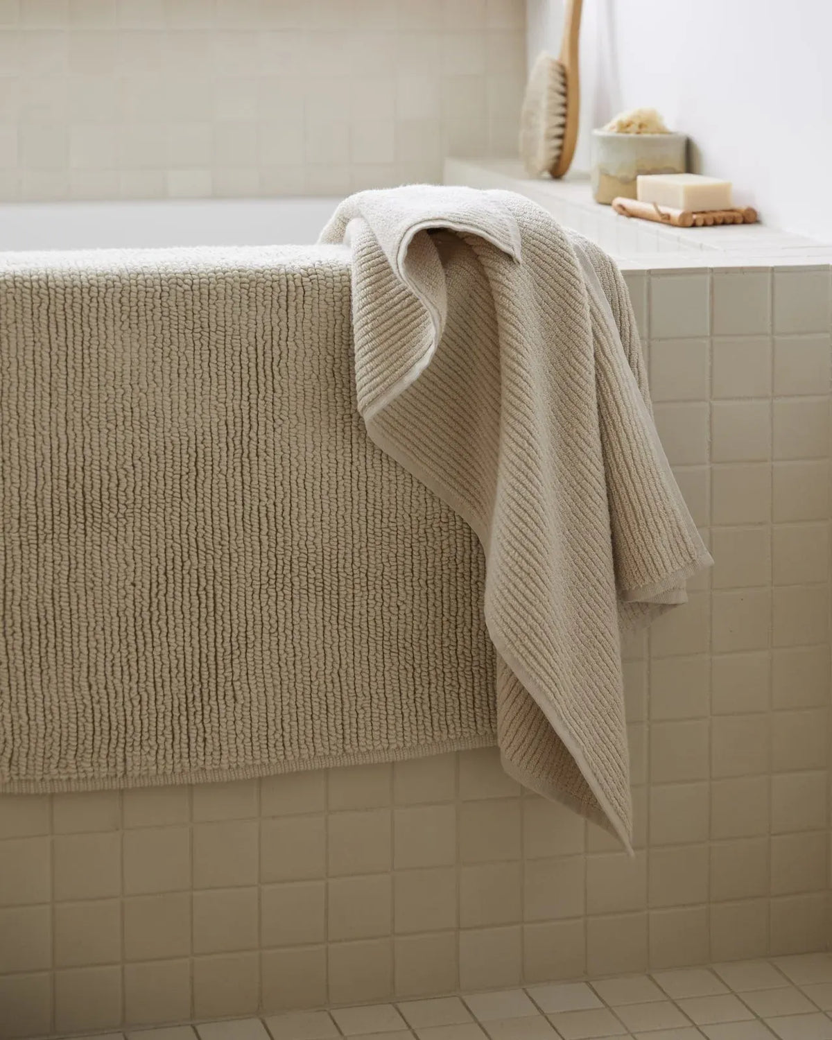 Soft Rib Cotton Towels in Bone