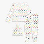 Soft Three-Piece Baby Outfit in Mini Rainbow Dot