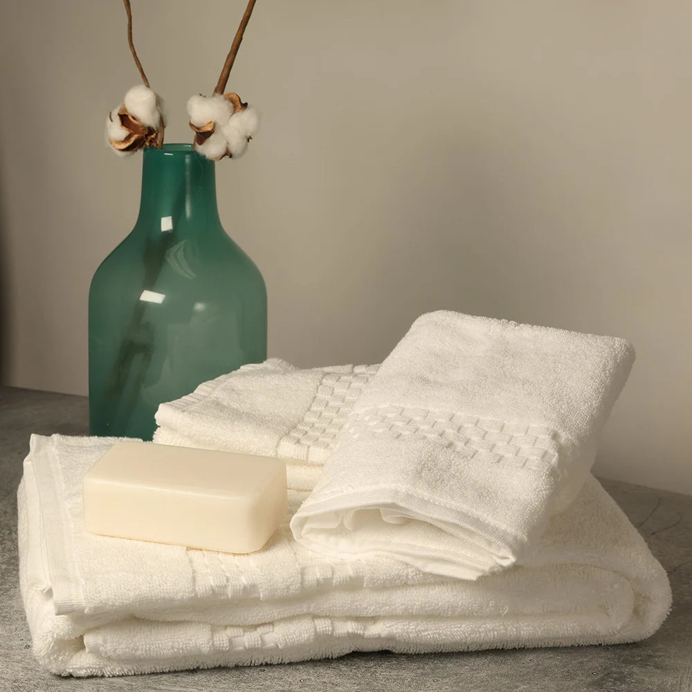 Soft White Cotton Bath Towel Set