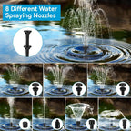 Solar Bird Bath Fountain Pump with 8W Panel, 3600mAh Battery, 10 Nozzles and 9.85-Foot Cord