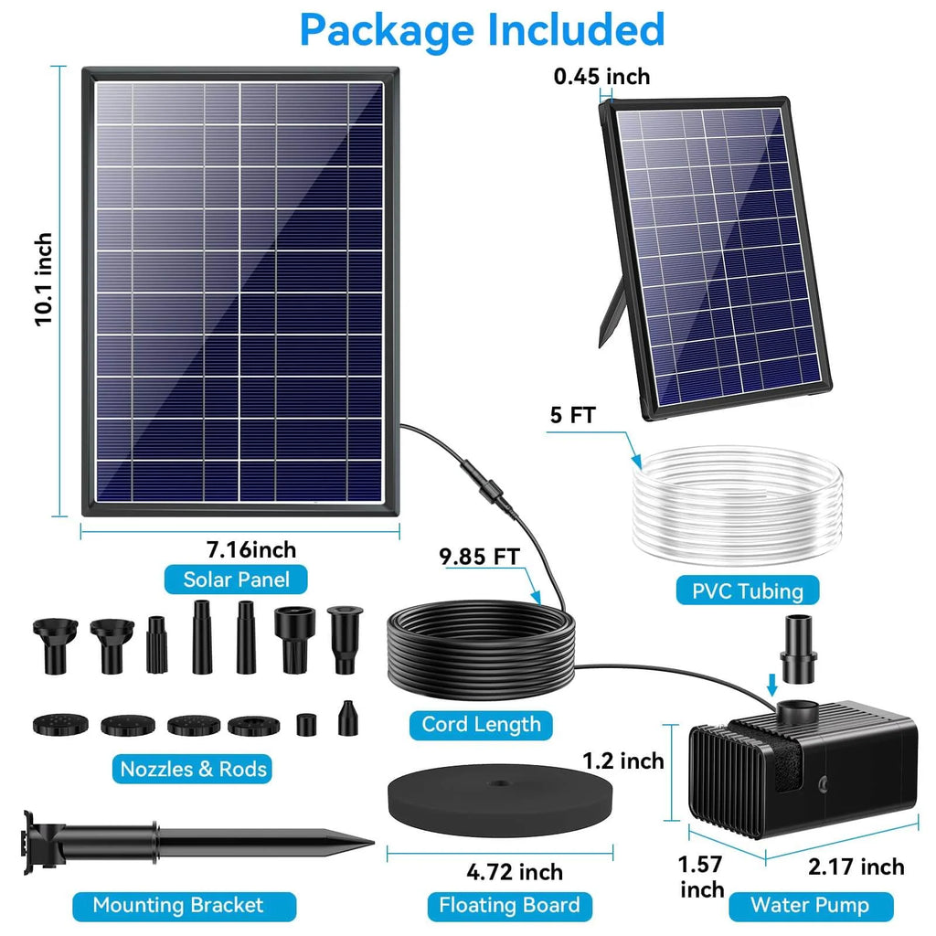 Solar Bird Bath Fountain Pump with 8W Panel, 3600mAh Battery, 10 Nozzles and 9.85-Foot Cord