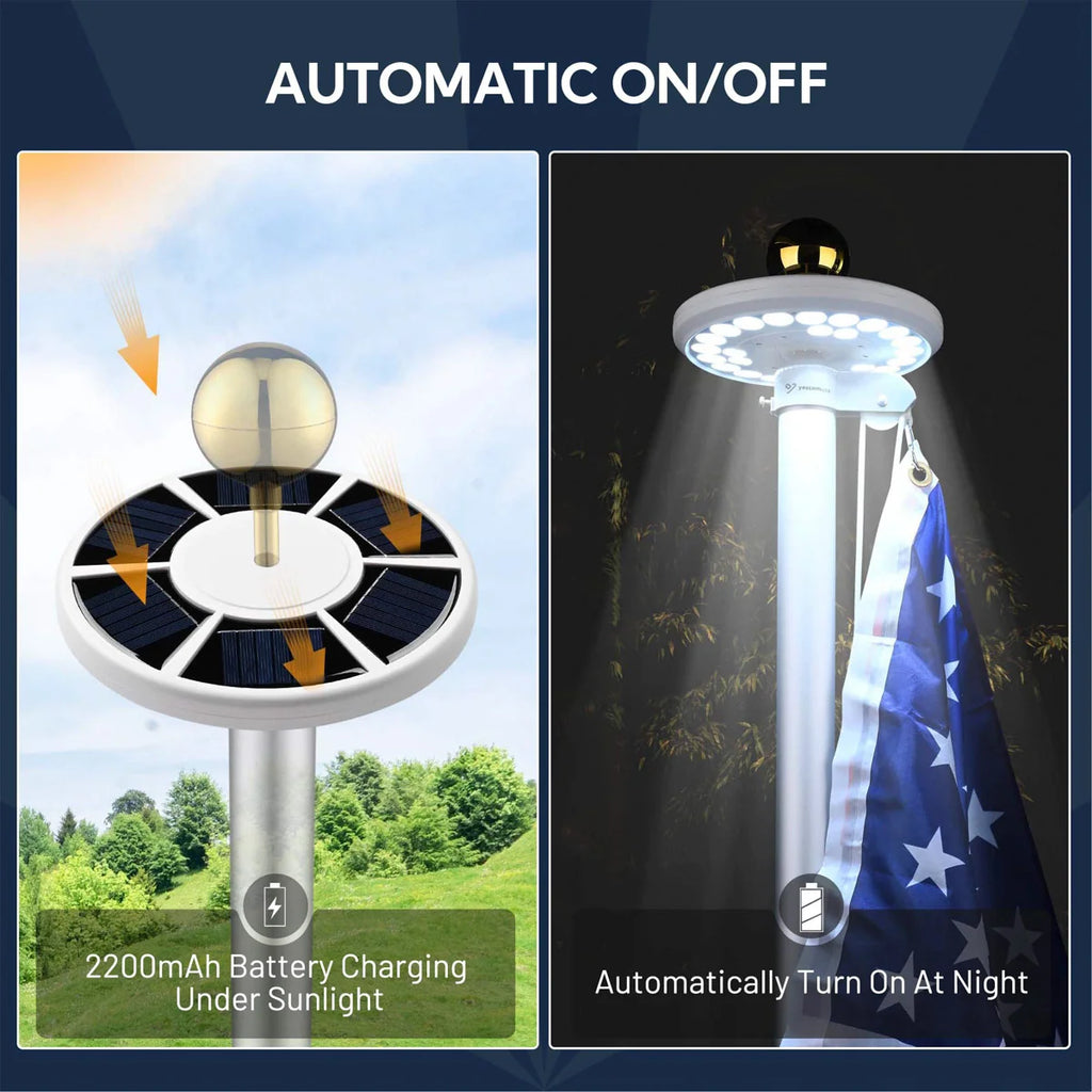 Solar Flagpole Light with 26 LEDs, 7000K Cool White Glow, Auto Dusk-to-Dawn Lighting for Outdoor Flag Display