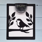 Solar Robin Garden Plaque Wall Decor with Left-Facing Bird Design and Optional White Background
