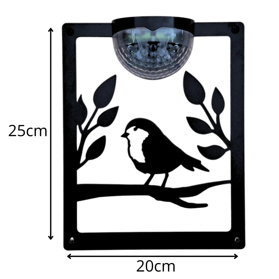 Solar Robin Garden Plaque Wall Decor with Left-Facing Bird Design and Optional White Background