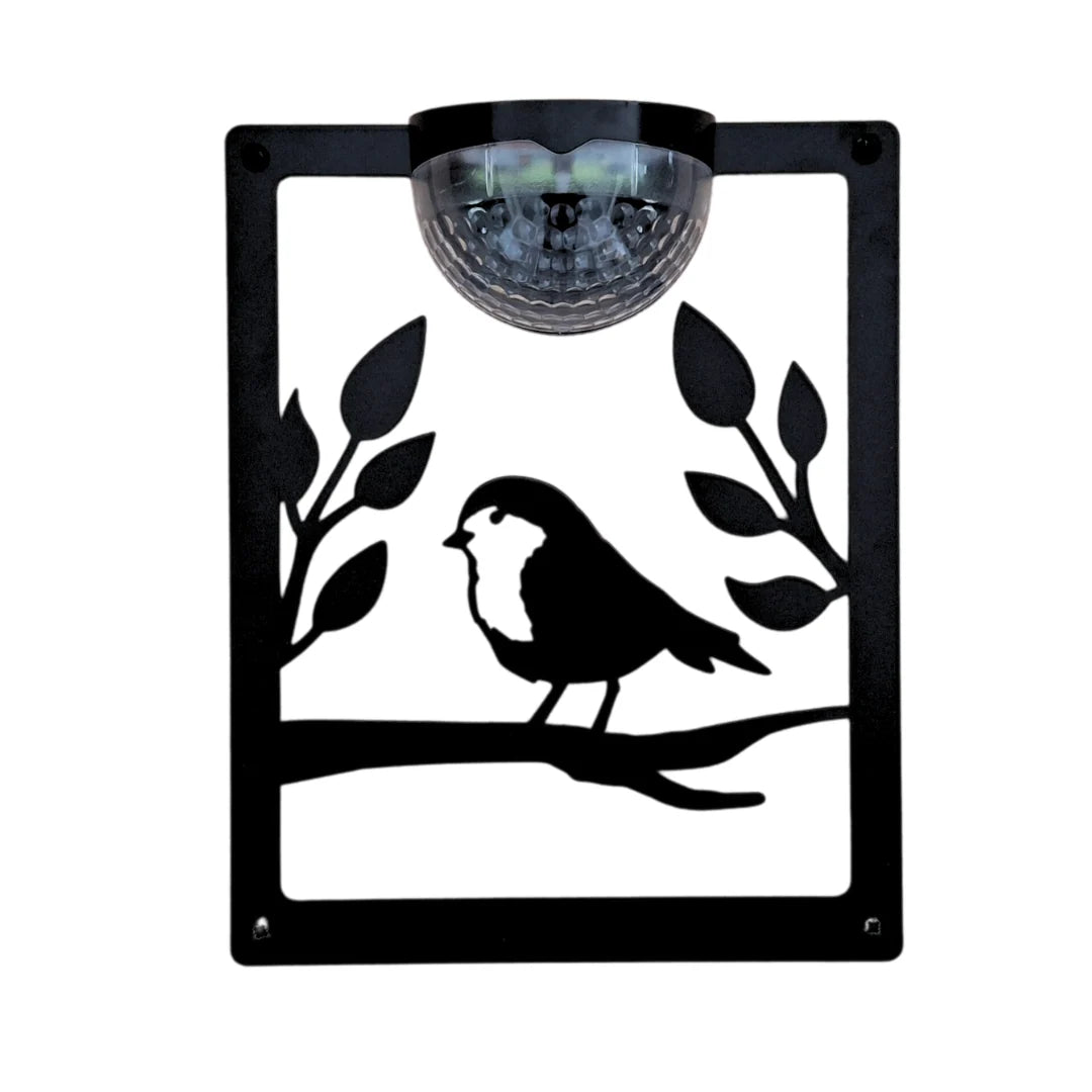 Solar Robin Garden Plaque Wall Decor with Left-Facing Bird Design and Optional White Background