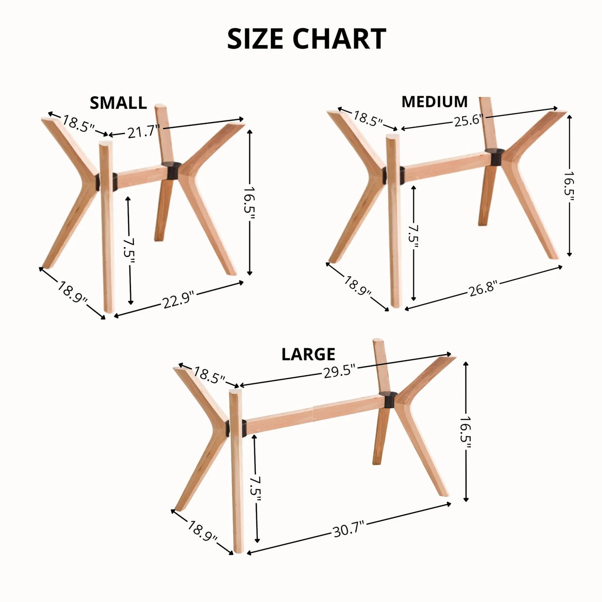 Solid Beech Wood Butterfly Coffee Table Base with 17-Inch Height, Three Sizes and Walnut, Oak or Unfinished Finish