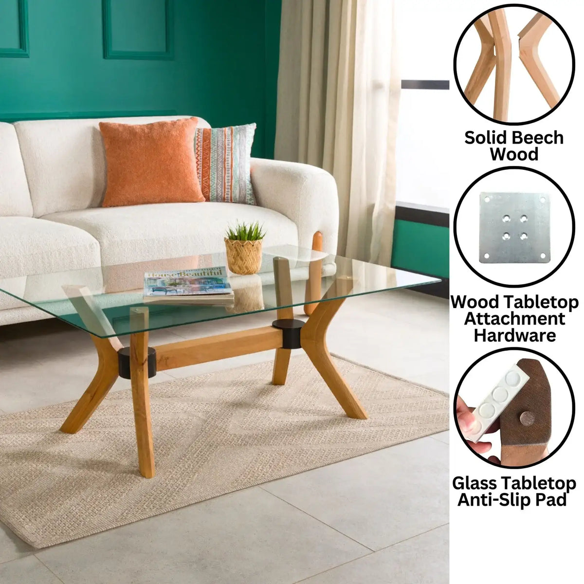 Solid Beech Wood Butterfly Coffee Table Base with 17-Inch Height, Three Sizes and Walnut, Oak or Unfinished Finish