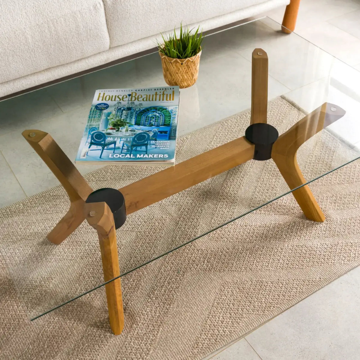 Solid Beech Wood Butterfly Coffee Table Base with 17-Inch Height, Three Sizes and Walnut, Oak or Unfinished Finish