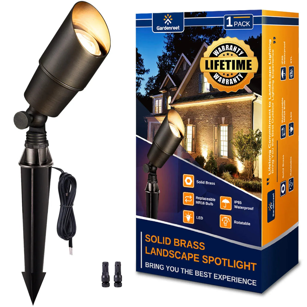 Solid Brass Landscape Spotlight, Antique Bronze-Without MR16 Bulb