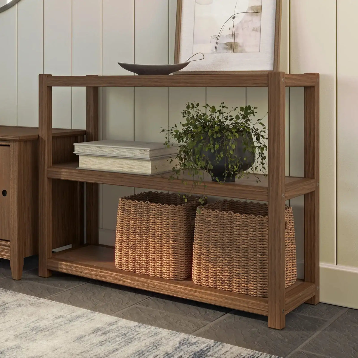 Solid Pine Modular Bookcase with Three Shelves, 36-Inch Wide Design in Brushed Walnut, Driftwood, or White