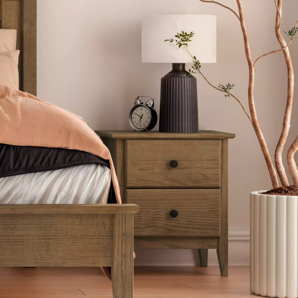 Solid Pine Nightstand, Brushed Hickory