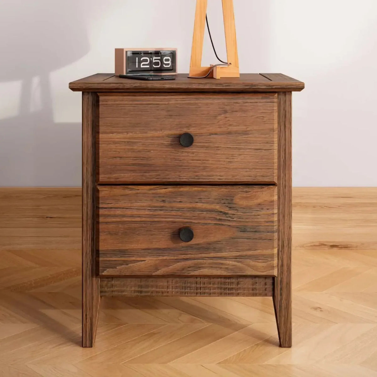 Solid Pine Nightstand, Brushed Walnut