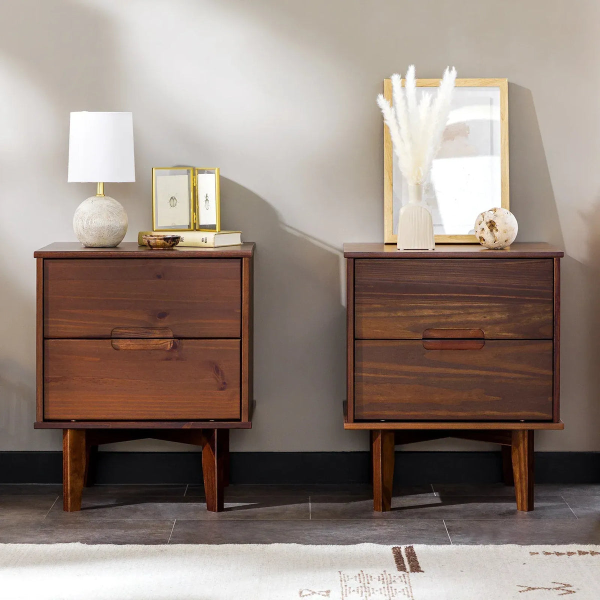 Solid Wood Nightstand, Nightstand 2PK-Walnut
