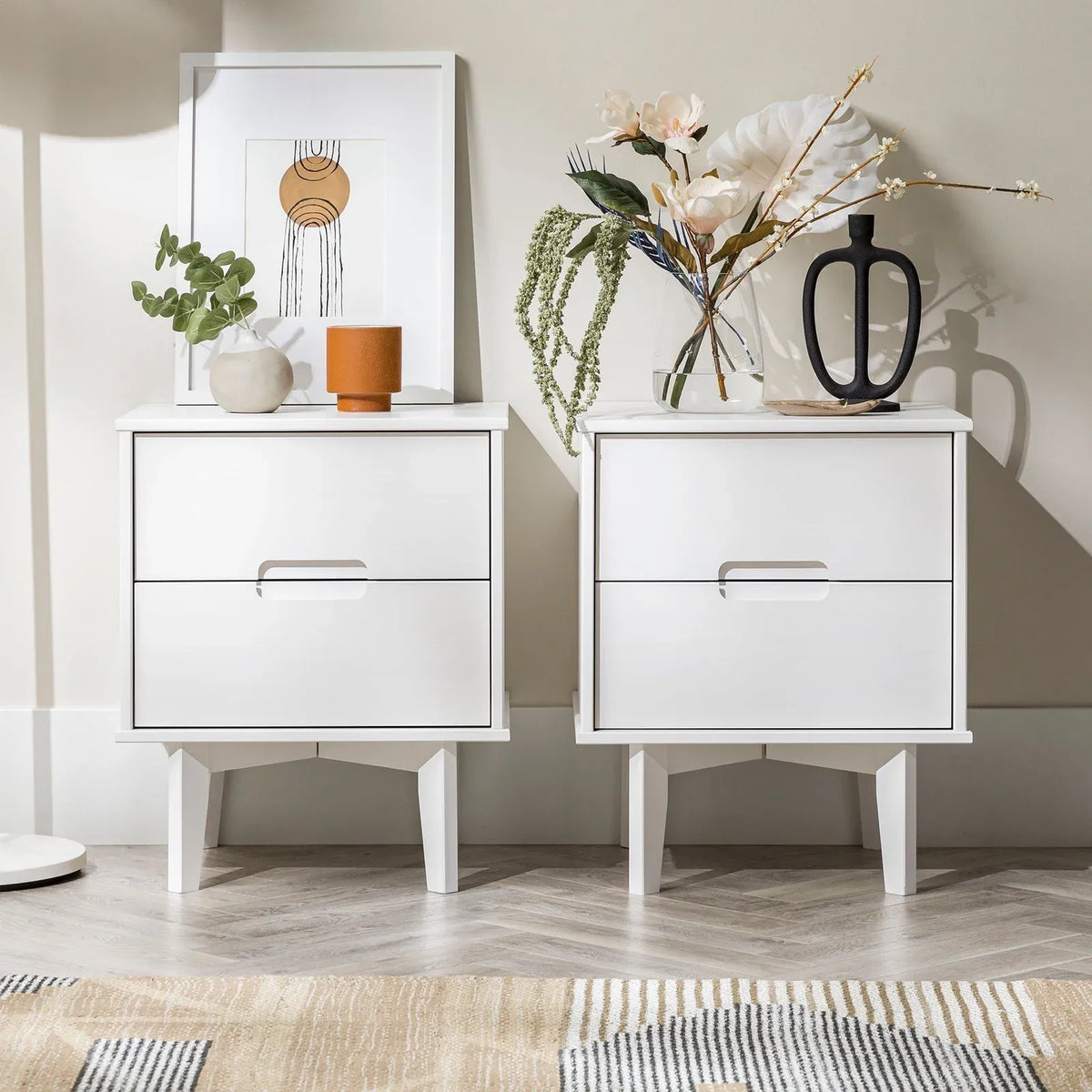Solid Wood Nightstand, Nightstand 2PK-White