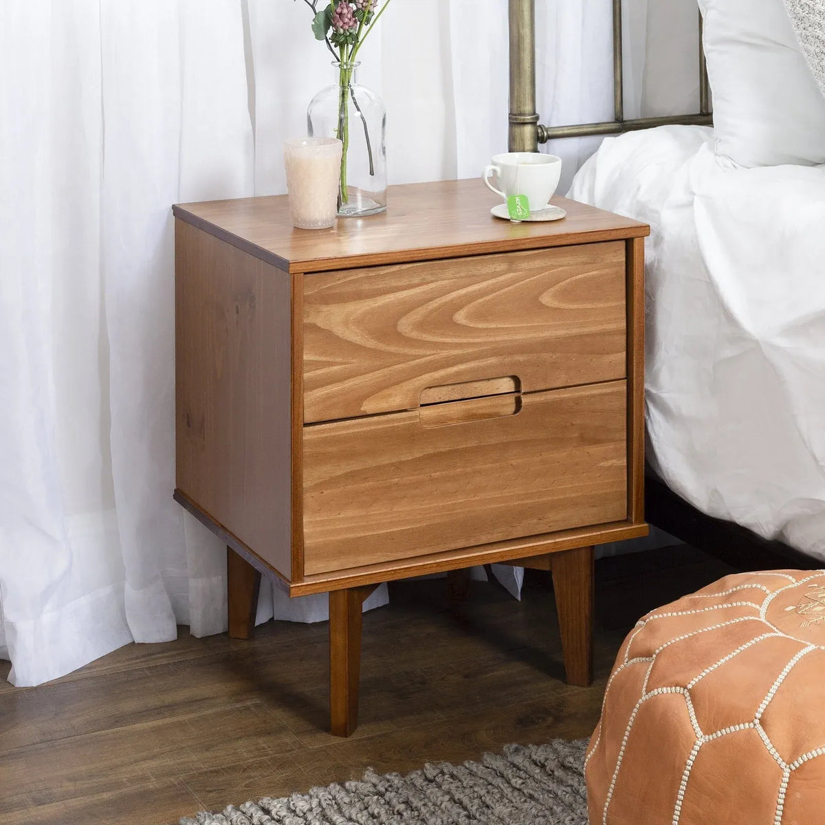 Solid Wood Nightstand, Nightstand-Caramel