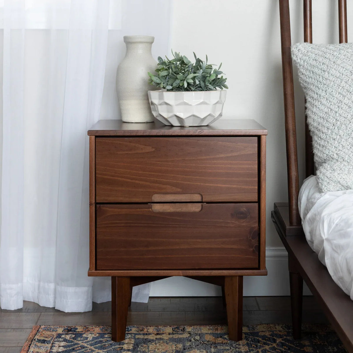 Solid Wood Nightstand, Nightstand-Walnut
