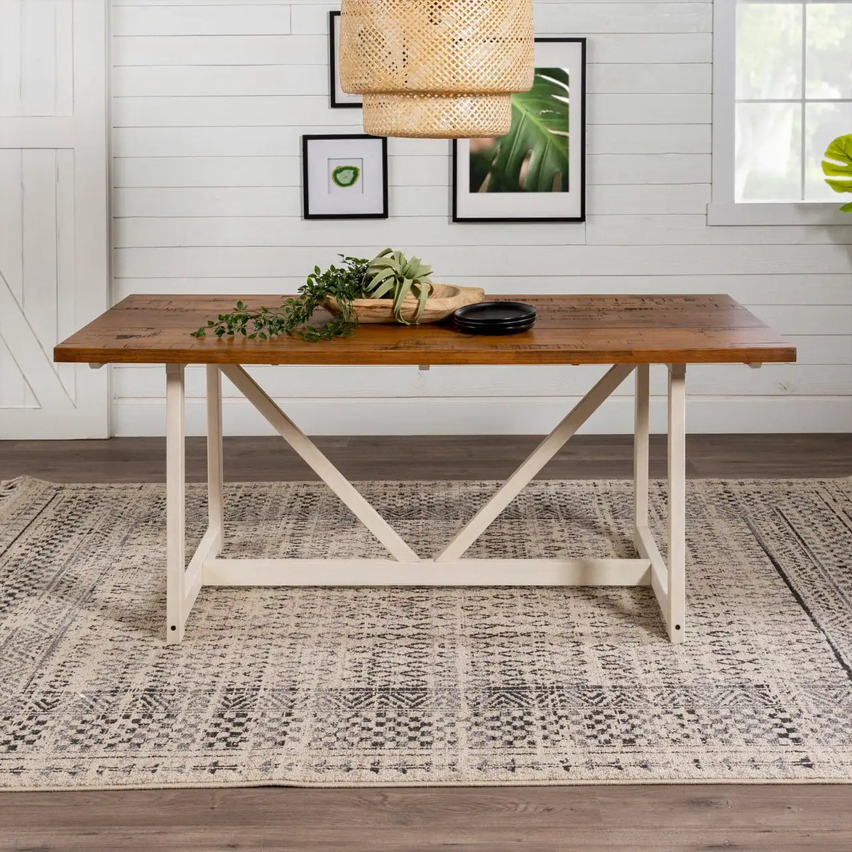 Solid Wood Trestle Dining Table, Rustic Oak